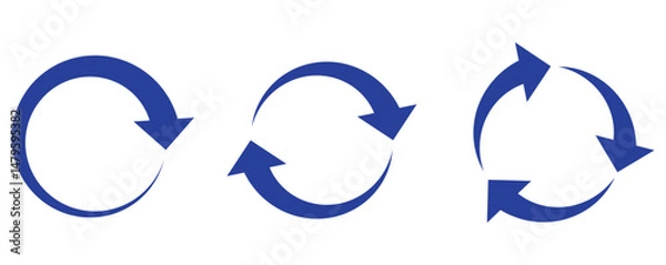 Fototapeta Blue circle arrows icon set. Round reload sign, repeat icon, rotate arrow symbol, arrow pictogram, refresh reload rotation loop sign set