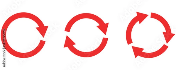 Fototapeta Circle Arrow icon set vector illustration, refresh, reload, Set of circle arrows rotating, different circular arrows of red color isolated, recycle sign, Arrow clockwise rotating symbol, arrow sign