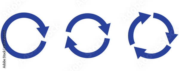 Fototapeta Blue circle arrows icon set. Round reload sign, repeat icon, rotate arrow symbol, arrow pictogram, refresh reload rotation loop sign set