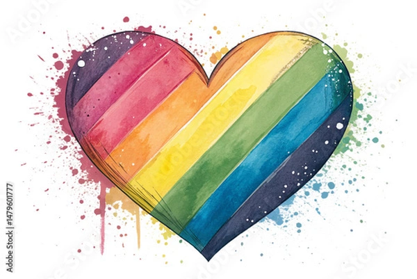 Fototapeta heart in lgbt rainbow colours with smudges, isolated on transparent background - generated by ai