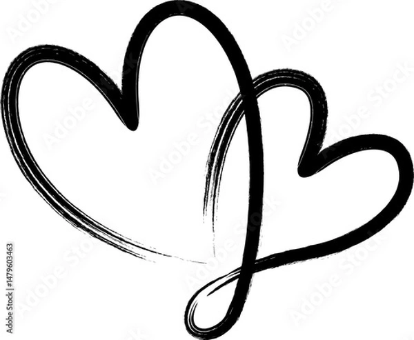 Obraz Two black hearts united. Hand drawn brush style heart icon. Vector illustration.