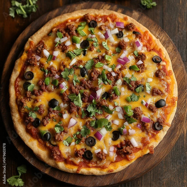 Fototapeta Mexican Pizza with Refried Beans and Chorizo 