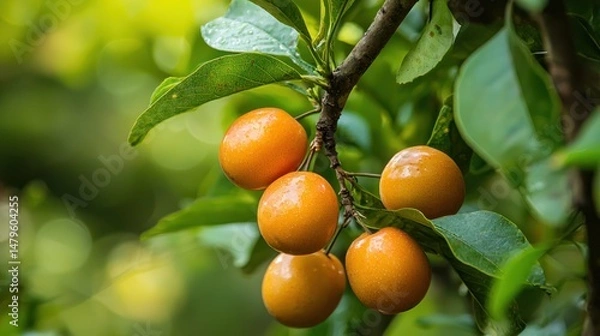 Fototapeta A close-up of Achacha fruits growing on a tree branch