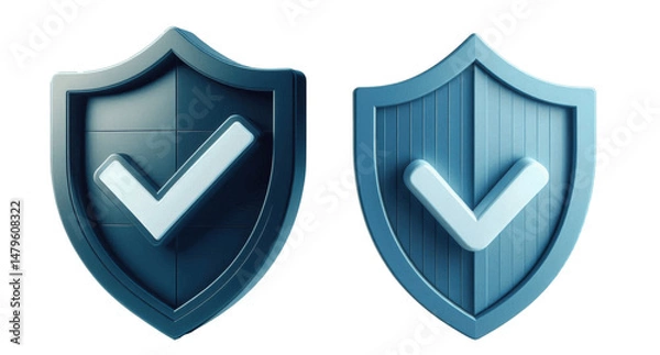 Fototapeta Two Blue Shield Icons with Checkmarks, Isolated on Transparent Background
