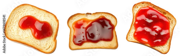 Fototapeta Three Slices of Bread with Jelly and Red Sauce, Isolated on Transparent Background