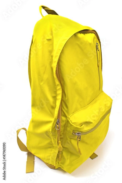 Obraz Backpack yellow isolated on white background