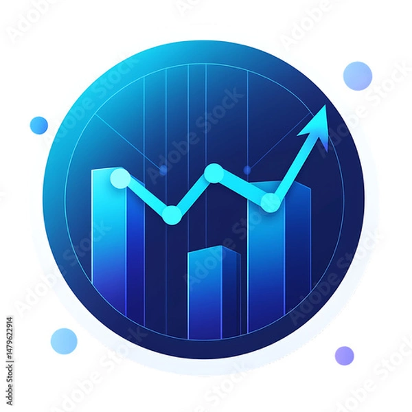 Fototapeta Financial Growth Chart: Upward trending bar graph illustrating financial growth and progress within a circular, technological design.