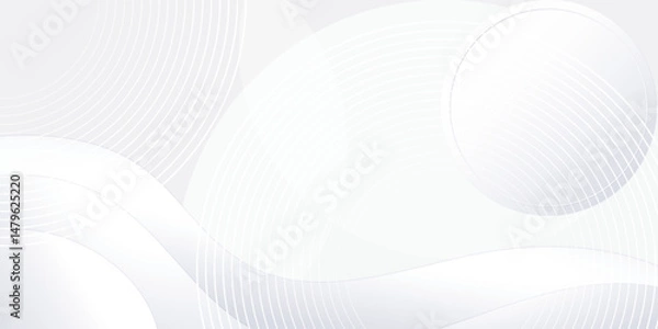 Obraz White geometric abstract background overlap layer on bright space with lines effect decoration. Modern graphic design element circles style concept for banner.