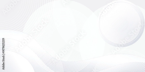 Obraz White geometric abstract background overlap layer on bright space with lines effect decoration. Modern graphic design element circles style concept for banner.