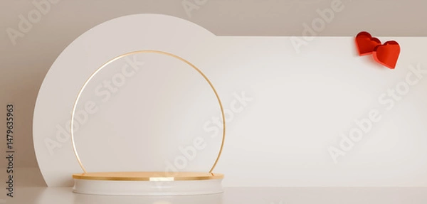 Fototapeta Minimal Beige Backdrop Showcases Circular Platform Scene