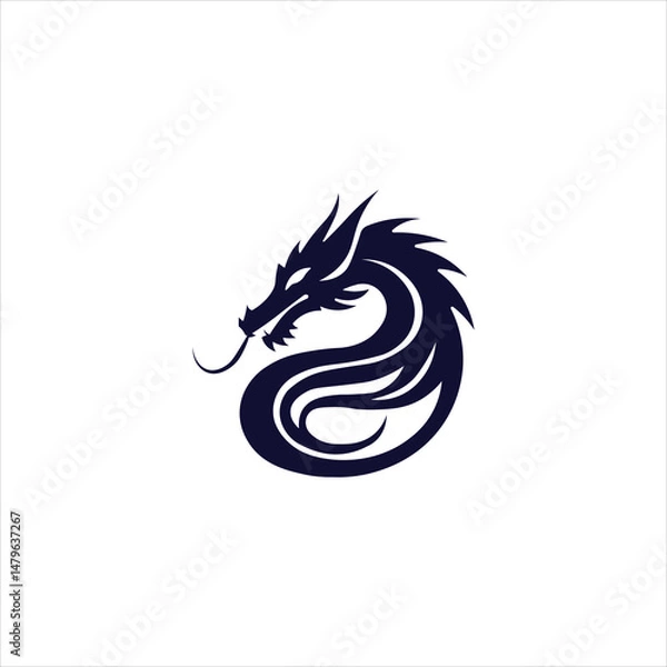 Obraz Dragon logo design vector silhouette solid white background