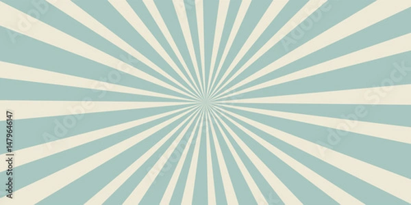 Fototapeta Sunlight retro horizontal background. Pale blue and beige color burst background. Fantasy Vector illustration. Magic Sun beam ray pattern background. Old paper starburst. Circus poster or placard