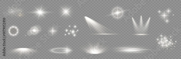Fototapeta Sunlight effect with radial glow and shimmer aura on transparent background flare lens magic sparkle energy hot sun ray abstract power burst gold aura vector design motion

