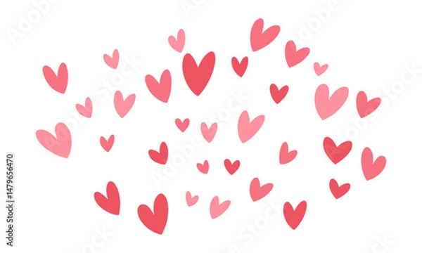 Fototapeta Flying Doodle Hearts Vector Illustration – Pink and Red Love Heart Shapes on Transparent White Background for Valentine’s Day, Wedding, or Greeting Designs