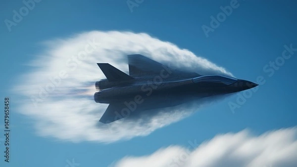 Fototapeta High-Speed Fighter Jets Breaking the Sound Barrier in Blue Sky
