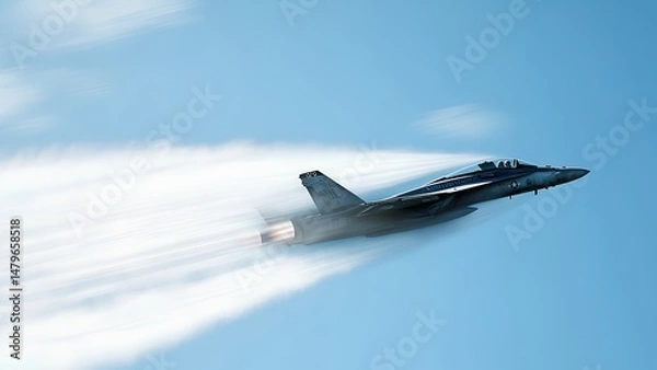 Fototapeta High-Speed Fighter Jets Breaking the Sound Barrier in Blue Sky