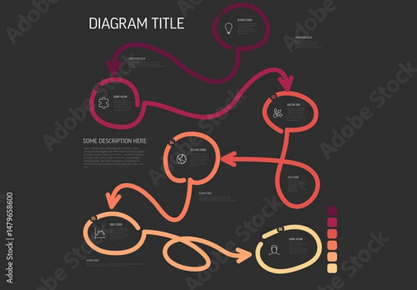 Fototapeta Abstract Flow Diagram with Numbered Steps on Dark Background