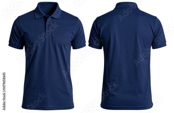Obraz Dark blue polo shirt template, front and back view, transparent background,