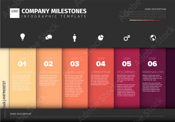 Fototapeta Company Milestones Infographic Template with 6 Steps