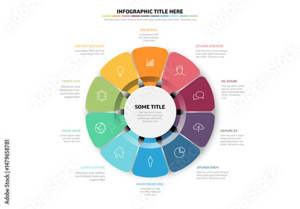 Fototapeta Modern circle infographic template with 10 options, sections, and icons