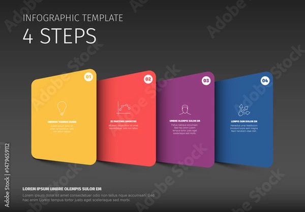 Fototapeta 4 Steps Infographic Template Horizontal Cards Presentation Design