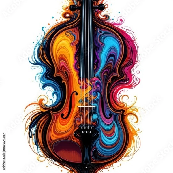Fototapeta Abstract Colorful Violin: A Symphony of Swirls and Strings