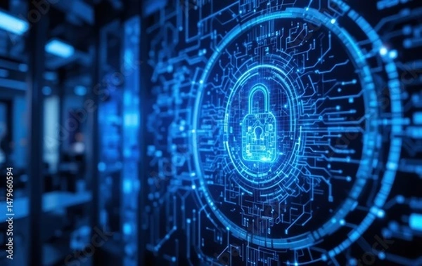 Fototapeta Cybersecurity: Digital Lock and Key System Protection