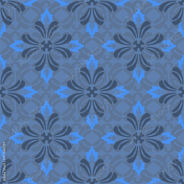 Obraz Delicate symmetry, arranged neatly on a blue background, traditional, pattern design for carpet, print, wrap, decorative, illustration, Fabric, Wallpaper, Ceramics  
