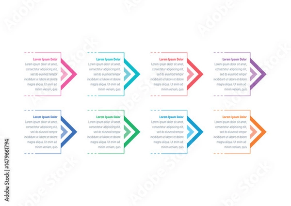 Obraz infographic template with eight options. colorful arrows infographic template. infographic template for business, education, annual report, magazine.