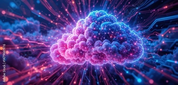 Fototapeta Abstract Cloud Computing Network:  Digital Transformation,  Innovation, and Global Connectivity in the Cyber World