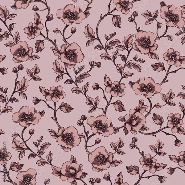 Obraz Vintage seamless pattern with pink flowers