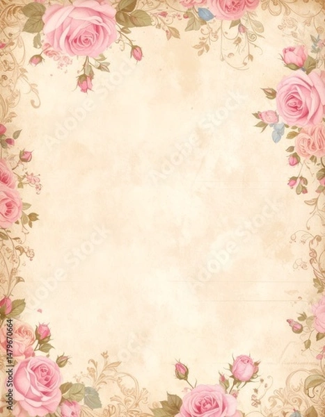 Obraz vintage roses ephemera pattern, aged texture background