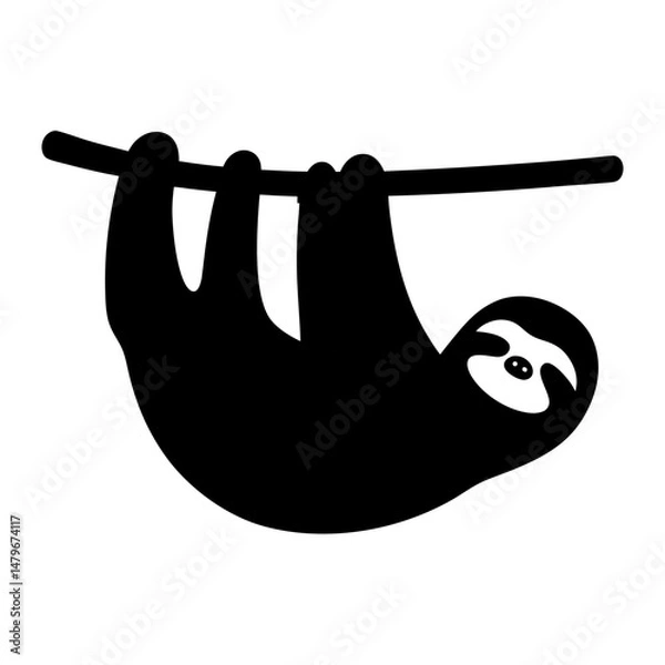 Fototapeta sloth animal black silhouette icon - designs for jungle animals sloth Safaris, wildlife, rainforest, vector on a white transparent.