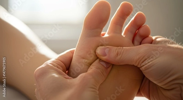 Fototapeta Reflexology Foot Massage Techniques in Relaxed Setting for Wellness Blogs, Spa Services, Health Education, and Stress Relief Content