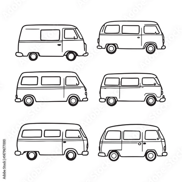 Fototapeta minimalist line art campervan design on white background