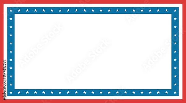 Obraz USA Independence Day frame. 4th of July celebration poster. Basic border banner template for invitation or card in American flag colors with stars. Patriotic background. Vector illustration.