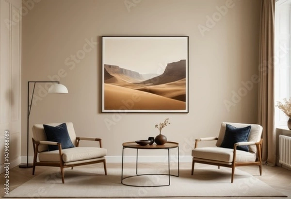 Fototapeta Picture of living room with two chairs and one table