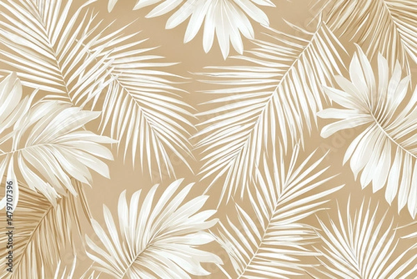 Obraz Tropical palm leaf pattern with modern neutral color scheme creates serene and stylish atmosphere, perfect for interior design or fashion applications