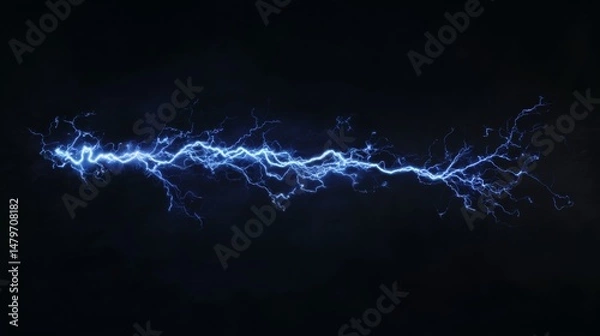 Obraz Electric Blue Lightning Bolt Streaking Across a Dark Night Sky Background