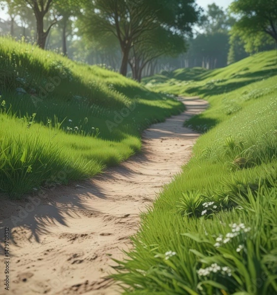Fototapeta Emerald hill, soft curves, fresh spring grass ,  grass,  peaceful,  calm