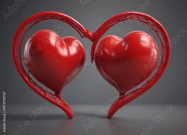 Fototapeta Two red heart shapes morph into a singular larger heart ,  one,  symbol,  picture