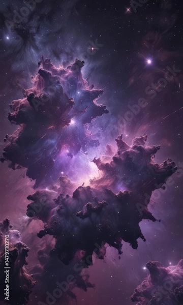 Fototapeta Intricate cosmic nebulae, dense star clusters shine against a deep purple backdrop , Nebulae,  deep space