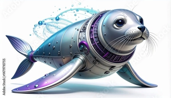 Fototapeta Metallic Robotic Seal Futuristic Animal Render