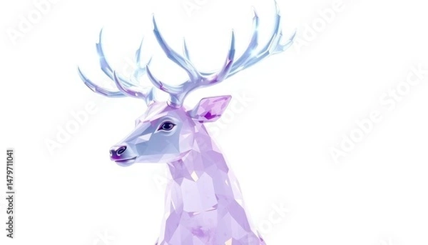 Fototapeta Pastel Watercolor Animal Portrait With Large Antlers On A White Background