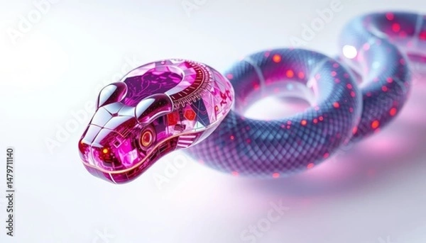 Fototapeta Pink And Gray Robotic Serpent Digital Art Futuristic Cyberpunk Style