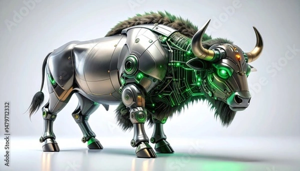 Fototapeta Robotic Bison With Glowing Lights 3D Render