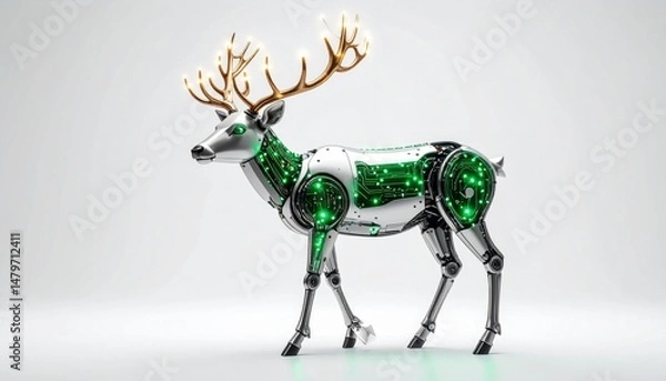 Fototapeta Robotic Deer With Glowing Lights And Antlers, Festive Digital Art