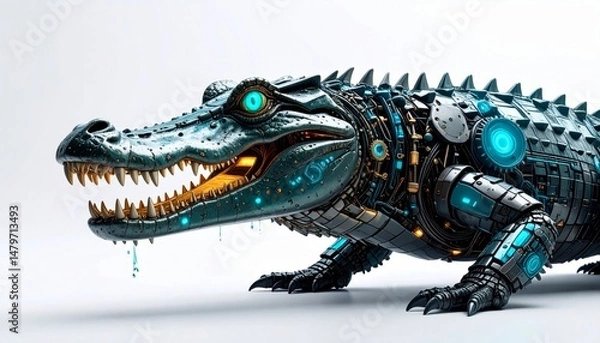 Fototapeta Teal And Gold Robotic Reptile Digital Art