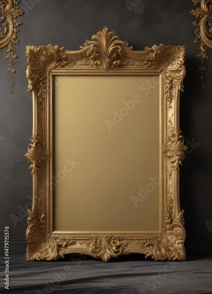 Fototapeta Exquisite gold frame with swirling acanthus leaves against plush velvet backdrop ,  design,  elegance,  frame