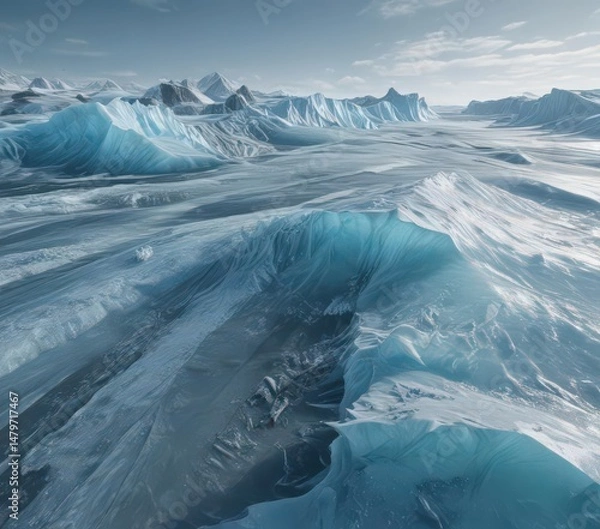 Fototapeta Frozen ocean waves, glacier blue ice, frosted textures  ,  texture,  frozen wave